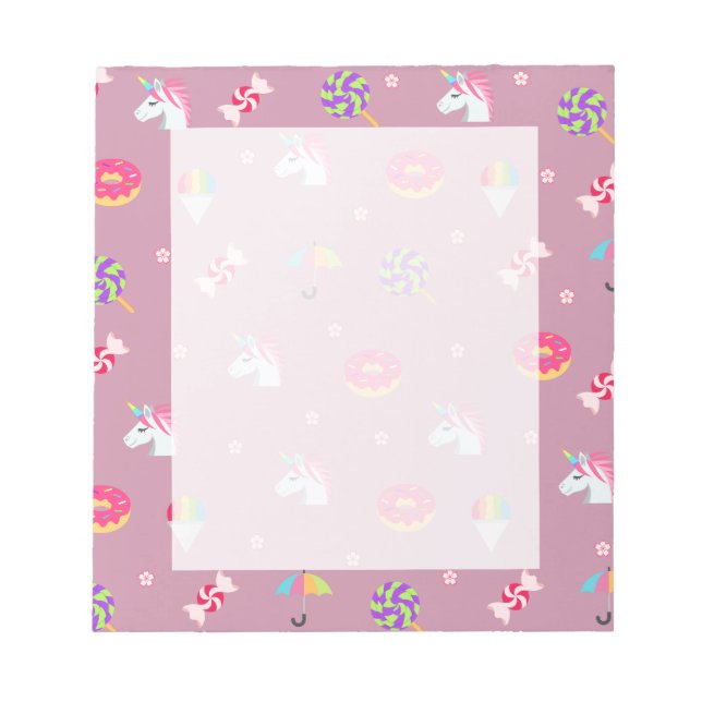 cute pink emoji unicorns candies flowers lollipops notepad (Front)