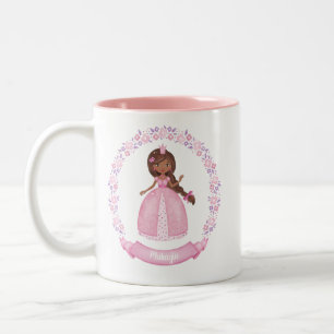 Cute Pink Ethnic Princess Personalised Two-Tone Coffee Mug