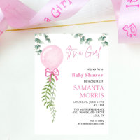 cute Pink eucalyptus Balloon It's Girl Baby Shower
