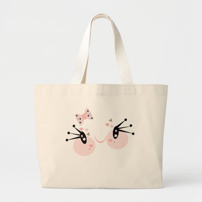 Cute Pink Face Smiling Girl Character Large Tote Bag (Front)