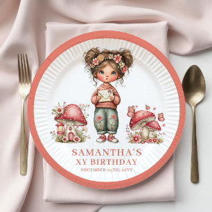 Cute Pink Fairy 7th Birthday Floral Party Paper Plate