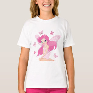 Cute Pink Fairy and Magical Butterflies T-Shirt