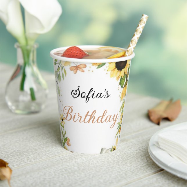 Cute Pink fairy Coquette primer cumpleaños Paper Cups (Insitu)