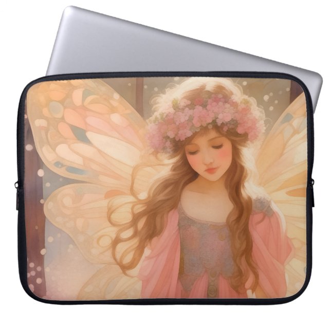 Cute Pink Fairy Fantasy Painting Laptop Sleeve (Front)