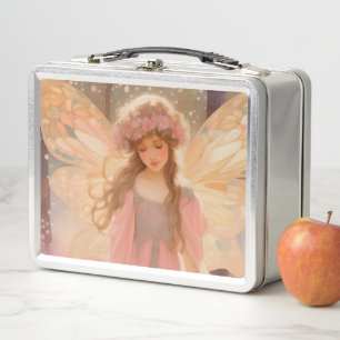 Cute Pink Fairy Fantasy Painting Metal Lunch Box