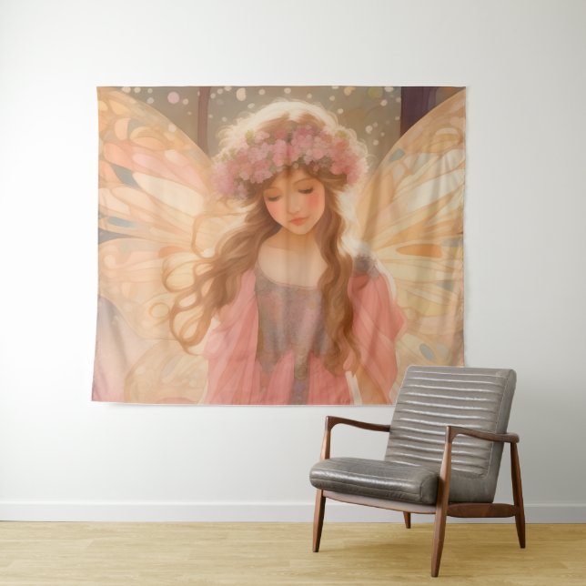 Cute Pink Fairy Fantasy Painting Tapestry (In Situ (Horizontal))