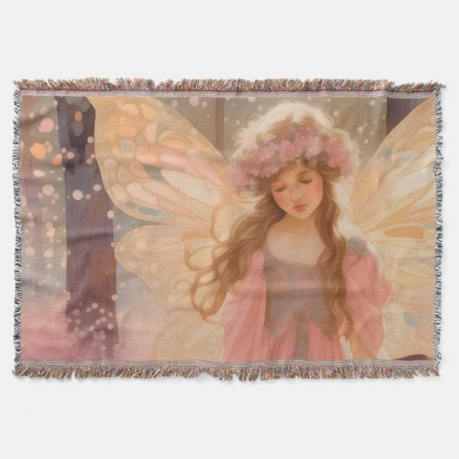 Cute Pink Fairy Fantasy Painting Throw Blanket (Front)