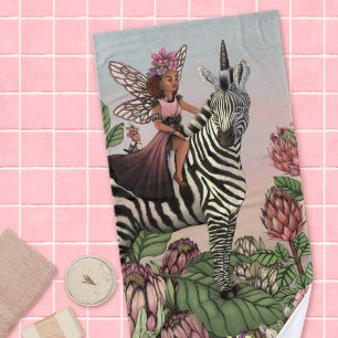 Cute Pink Fairy on Zebra Unicorn Floral Art Bath Towel