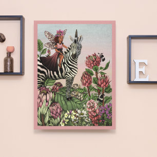 Cute Pink Fairy on Zebra Unicorn Floral Art Canvas Print