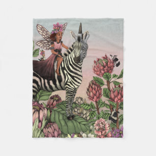 Cute Pink Fairy on Zebra Unicorn Floral Art Fleece Blanket