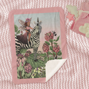Cute Pink Fairy on Zebra Unicorn Floral Art  Sherpa Blanket