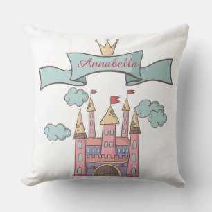 Cute Pink Fairy Tale Princess Castle Custom Name Cushion