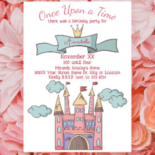 Cute Pink Fairy Tale Princess Castle Invitation