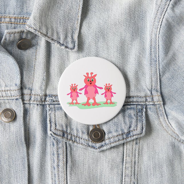 Cute Pink Fantasy Creatures Whimsical Aliens  7.5 Cm Round Badge (Creator Uploaded)