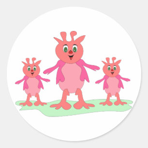 Cute Pink Fantasy Creatures Whimsical Aliens  Classic Round Sticker