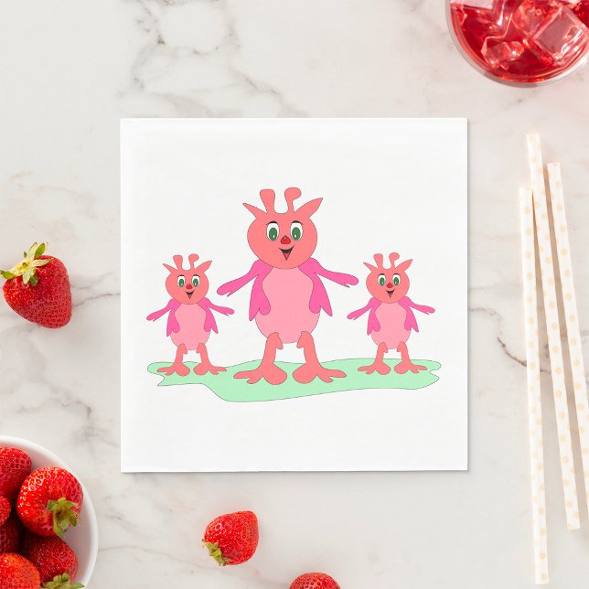 Cute Pink Fantasy Creatures Whimsical Aliens  Napkin (Creator Uploaded)