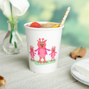 Cute Pink Fantasy Creatures Whimsical Aliens  Paper Cups