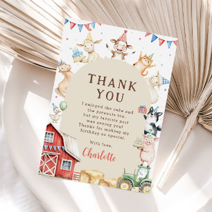 Cute Pink Farm Animals 1st Birthday Thank You Card