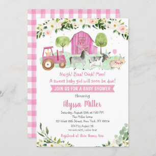 Cute Pink Farm Baby Shower Invitation