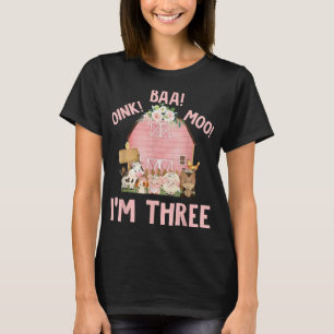 Cute Pink Farm Barnyard 3rd Birthday Outfit Girl 3 T-Shirt