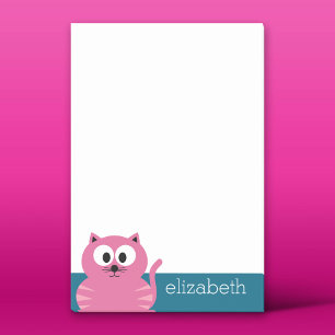 Cute Pink Fat Cat - Blue Background Post-it Notes