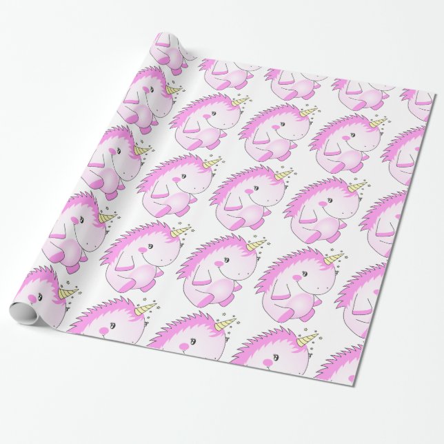 Cute Pink Fat Unicorn Wrapping Paper (Unrolled)