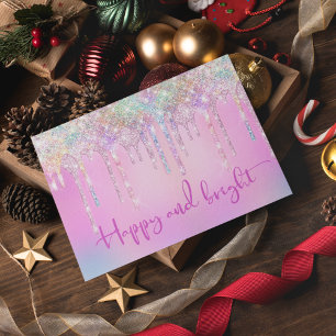 Cute Pink faux Glitter Drips Christmas monogram Postcard