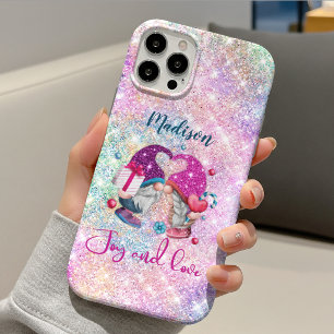 Cute pink faux glitter gnome Christmas monogram iPhone 11 Pro Case
