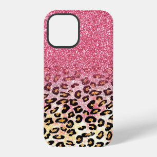Cute pink faux glitter leopard animal print iPhone 12 pro case