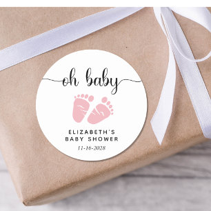 Cute Pink Feet Baby Girl Shower Classic Round Sticker