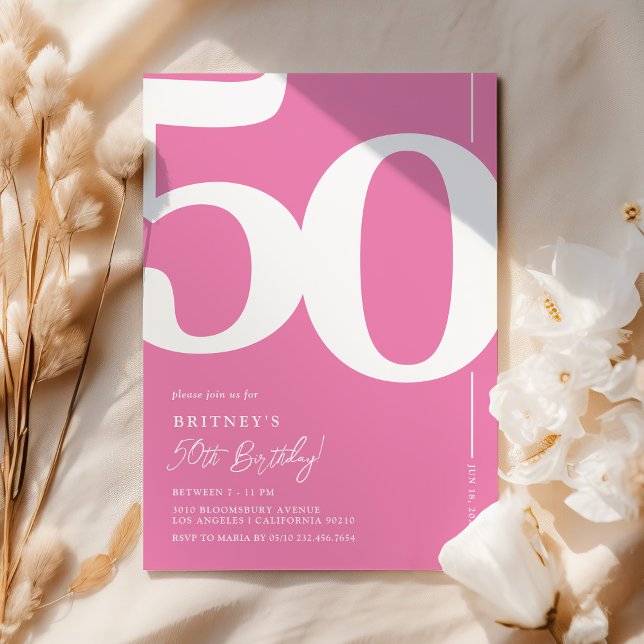 Cute Pink Fifty 50th Birthday Party Invitation (Creator Uploaded)