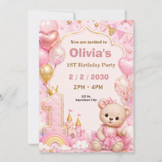 Cute Pink First Birthday Party Invite
