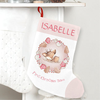 Cute Pink First Christmas Girl Christmas Stocking