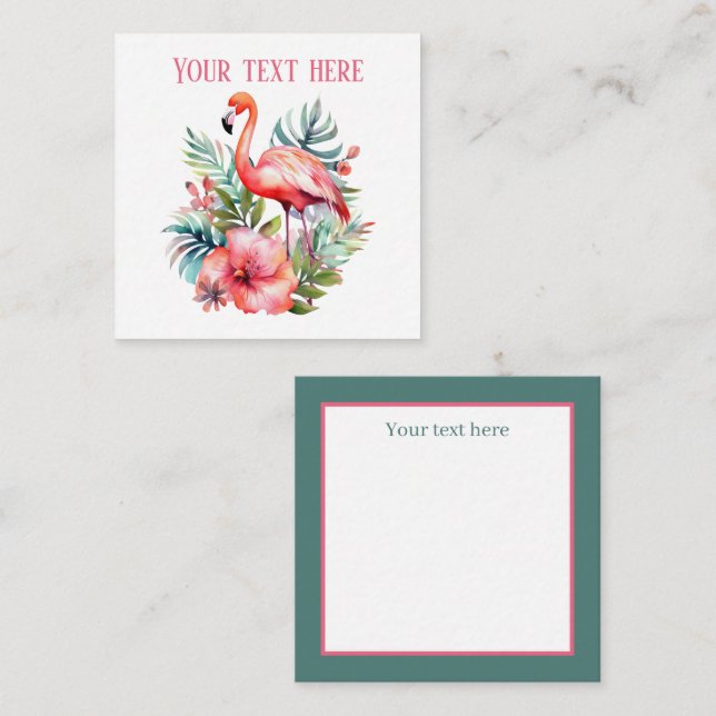 cute pink flamingo add name beach card (Front/Back)