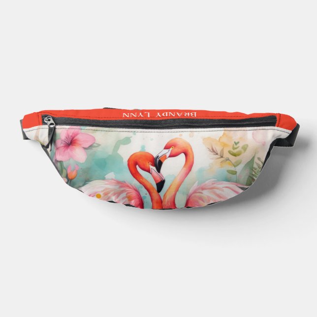 Cute pink flamingo add name bum bags (Lay Down)