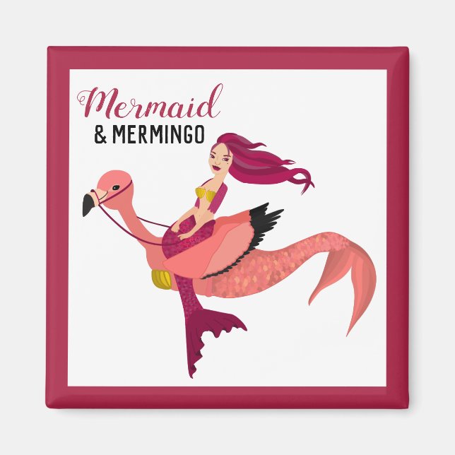 Cute Pink Flamingo and Mermaid Best Friend  Magnet (Front)
