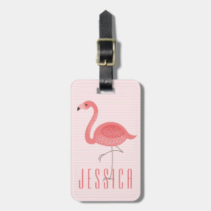 Cute Pink Flamingo And Stripes Luggage Tag
