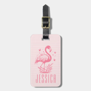 Cute Pink Flamingo And Stripes Luggage Tag