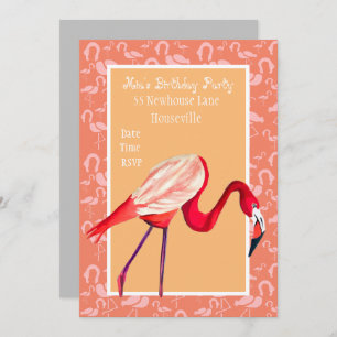 Cute pink flamingo art girl Party Invitation