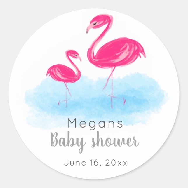 Cute Pink Flamingo Baby Shower Stickers (Front)