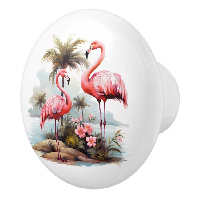 Cute pink flamingo beach house  ceramic knob (Right)