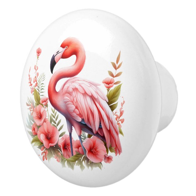 Cute pink flamingo beach house ceramic knob (Right)