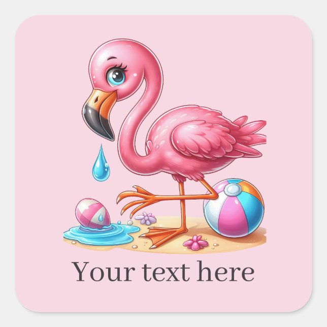 Cute pink flamingo beach Summer Square Sticker (Front)