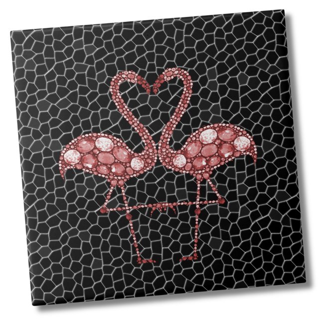 Cute Pink Flamingo Ceramic Tile (Contemporary Abstract Modern Black Pink Flamingo Ceramic Tile)