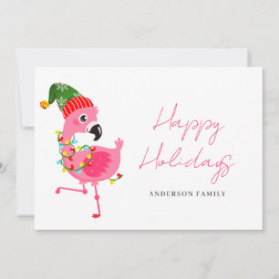 Cute Pink Flamingo Christmas  Holiday Card