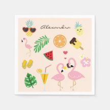 Cute Pink Flamingo Couple with Tropical Summer