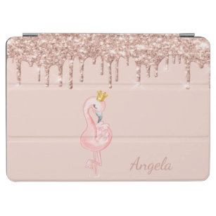 Cute Pink Flamingo Crown Glitter Drips  iPad Air Cover