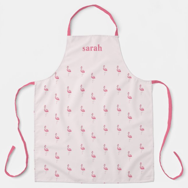 Cute pink flamingo custom name pink apron (Front)