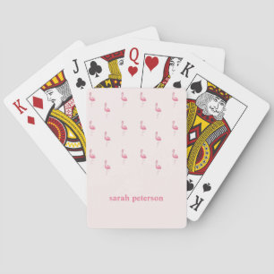 Cute pink flamingo custom name pink playing cards