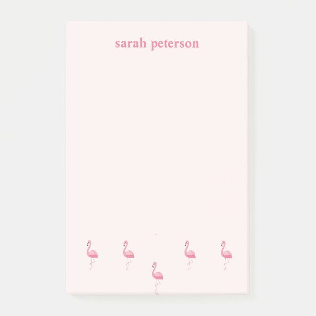 Cute pink flamingo custom name pink post-it notes (Front)